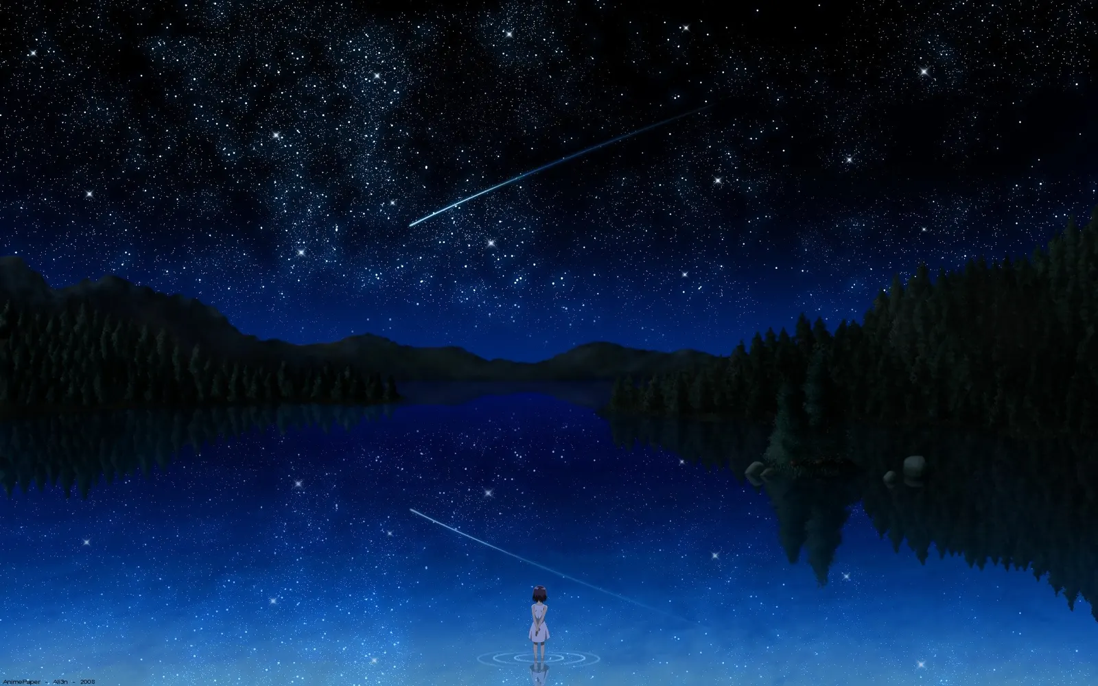 Horizontal Night Sky Water Body Fishing Landscape Free Stock Photo
