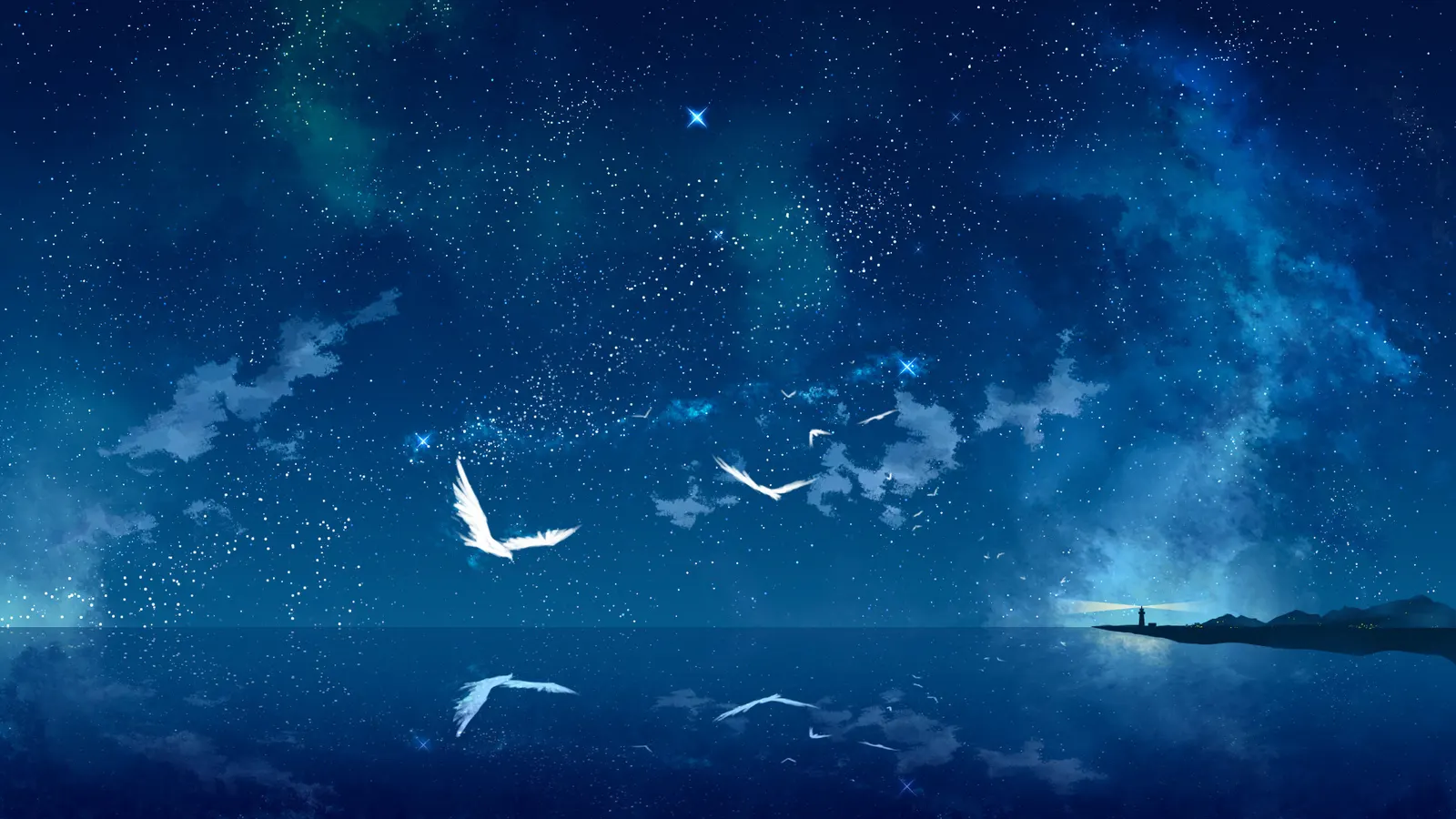 Horizontal Night Sky Liquid Water Landscape Free Stock Photo 3
