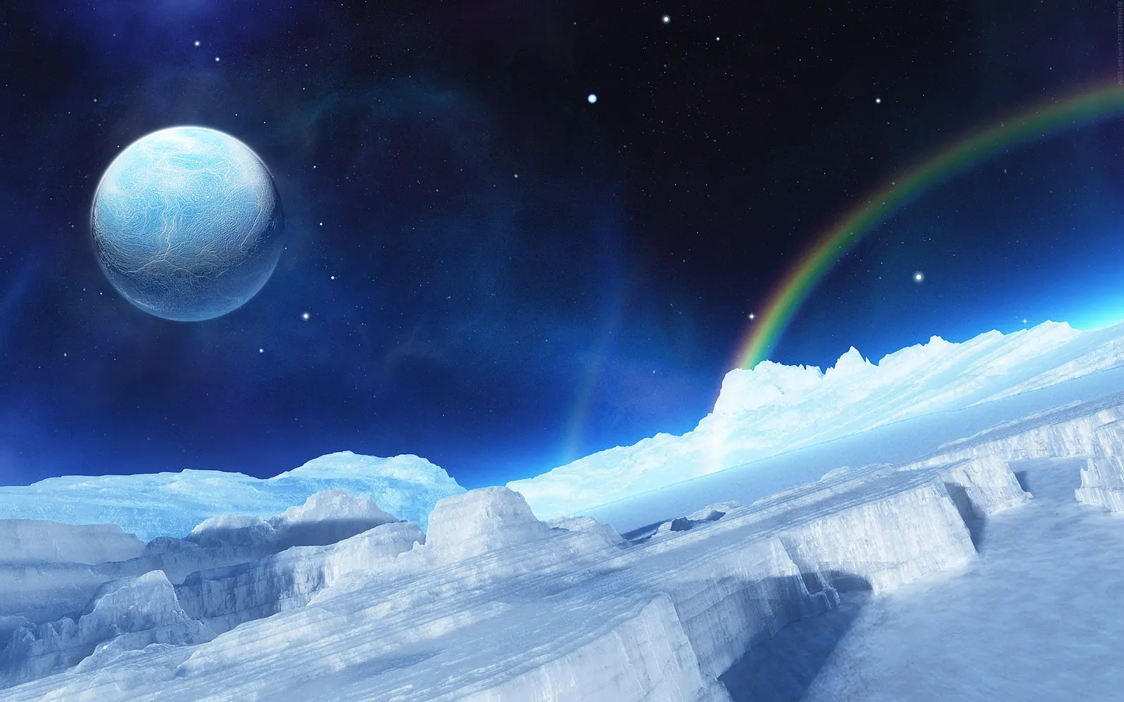 Horizontal Night Sky Aurora Frozen Landscape Free Stock Photo