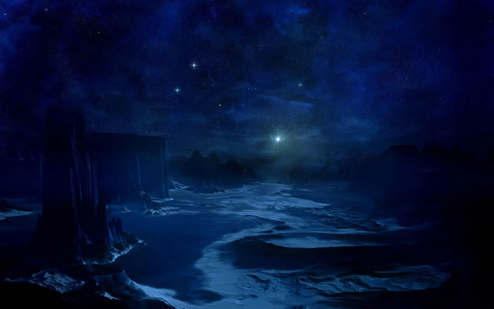 Horizontal Night Sky Liquid Water Landscape Free Stock Photo 5