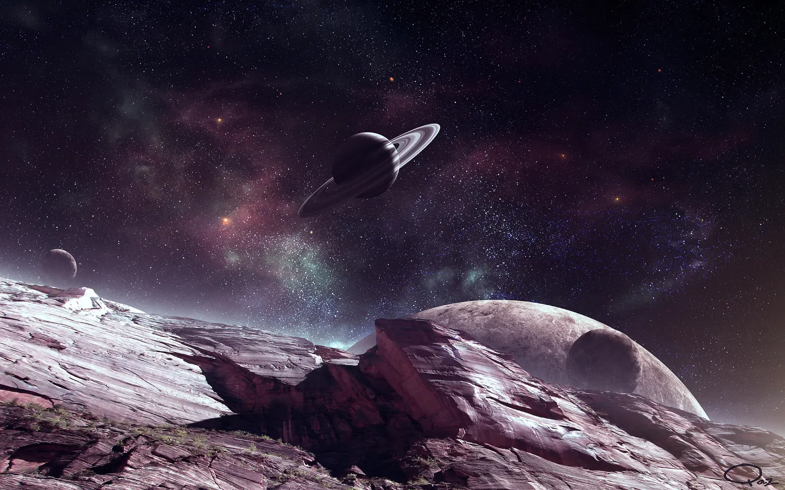 Horizontal Night Sky Rocks Frozen Landscape Free Stock Photo