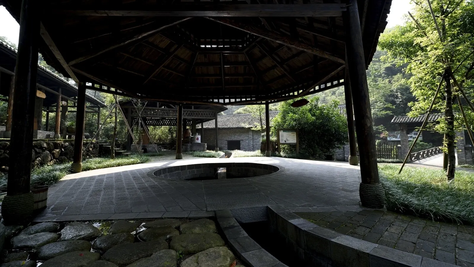 Horizontal Wood Processed Rocks Pergola Botanical Free Stock Photo