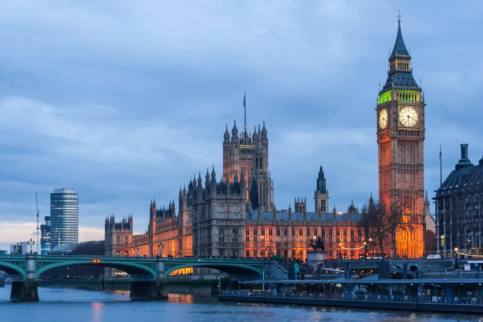 Horizontal Clock Tower Building Bridge Landscape Free Stock Photo