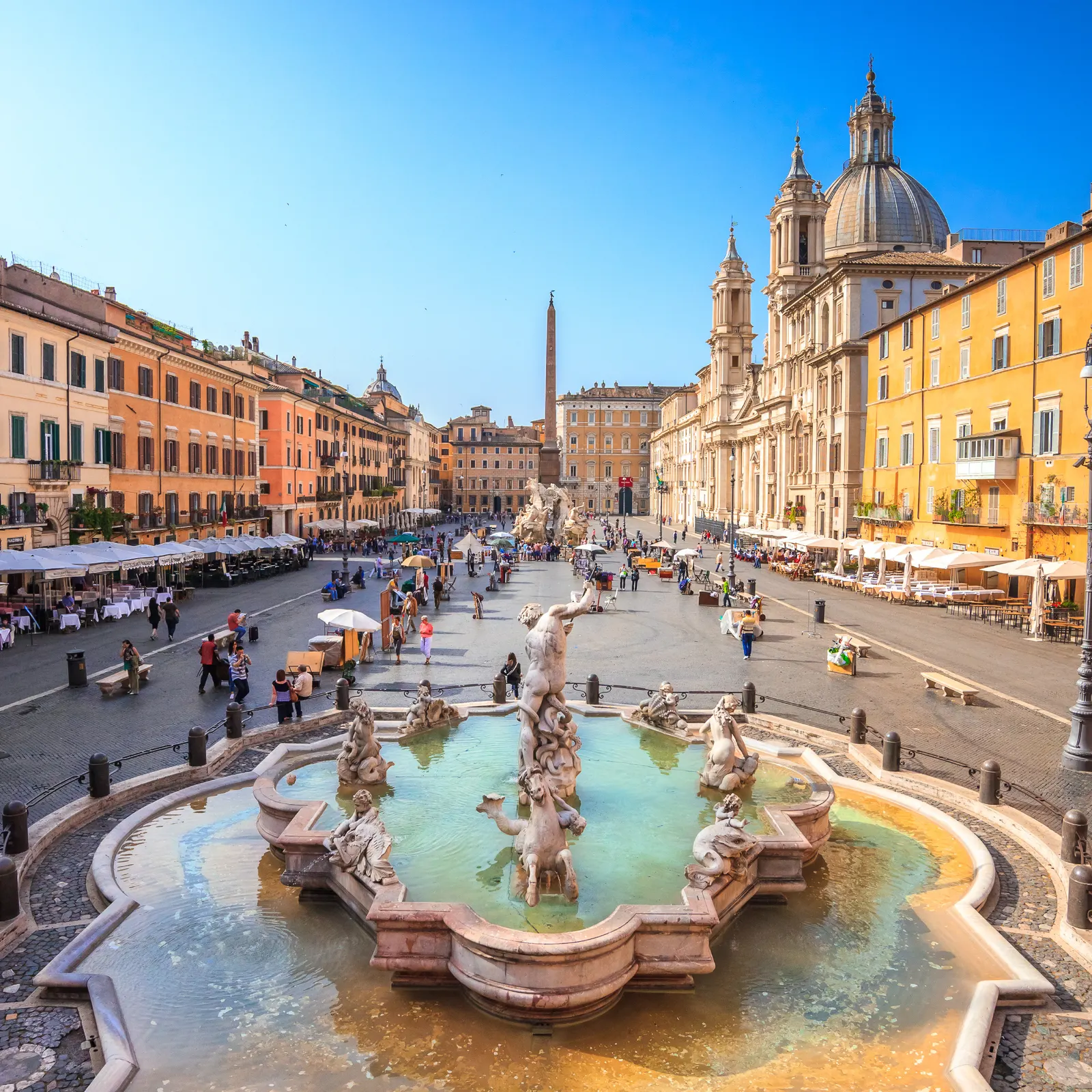 Square Blue Sky Fountain Statue Landscape Free Stock Photo