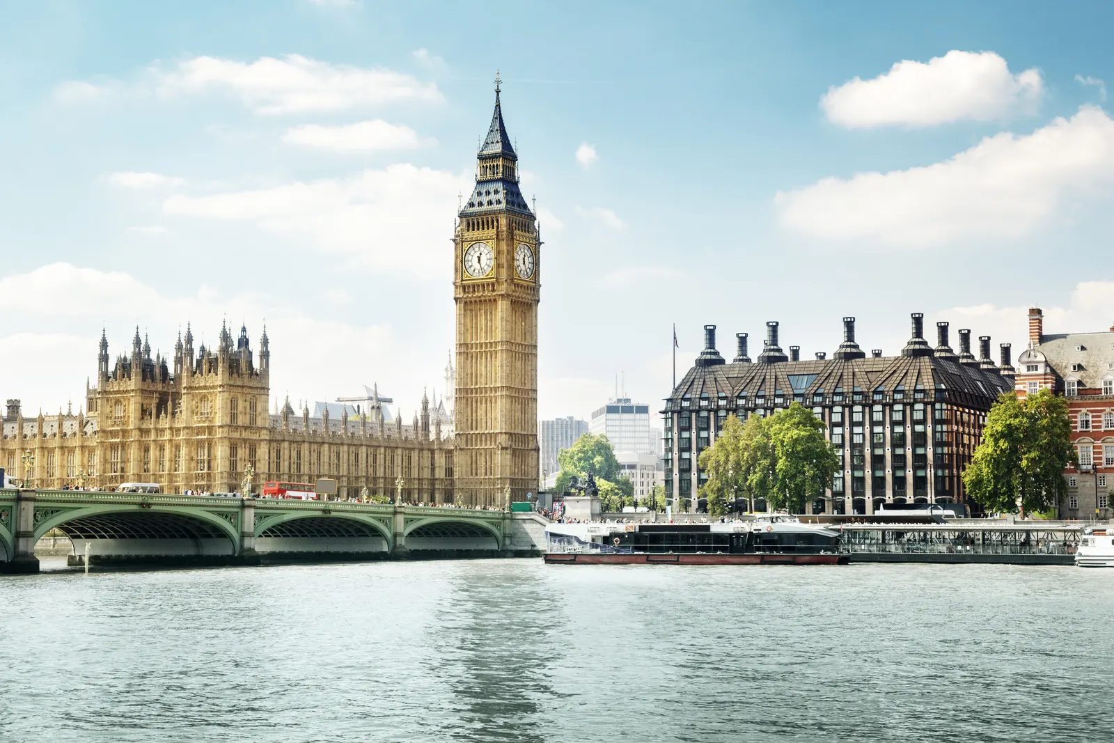 Horizontal Clock Tower Building Bridge Landscape Free Stock Photo 3