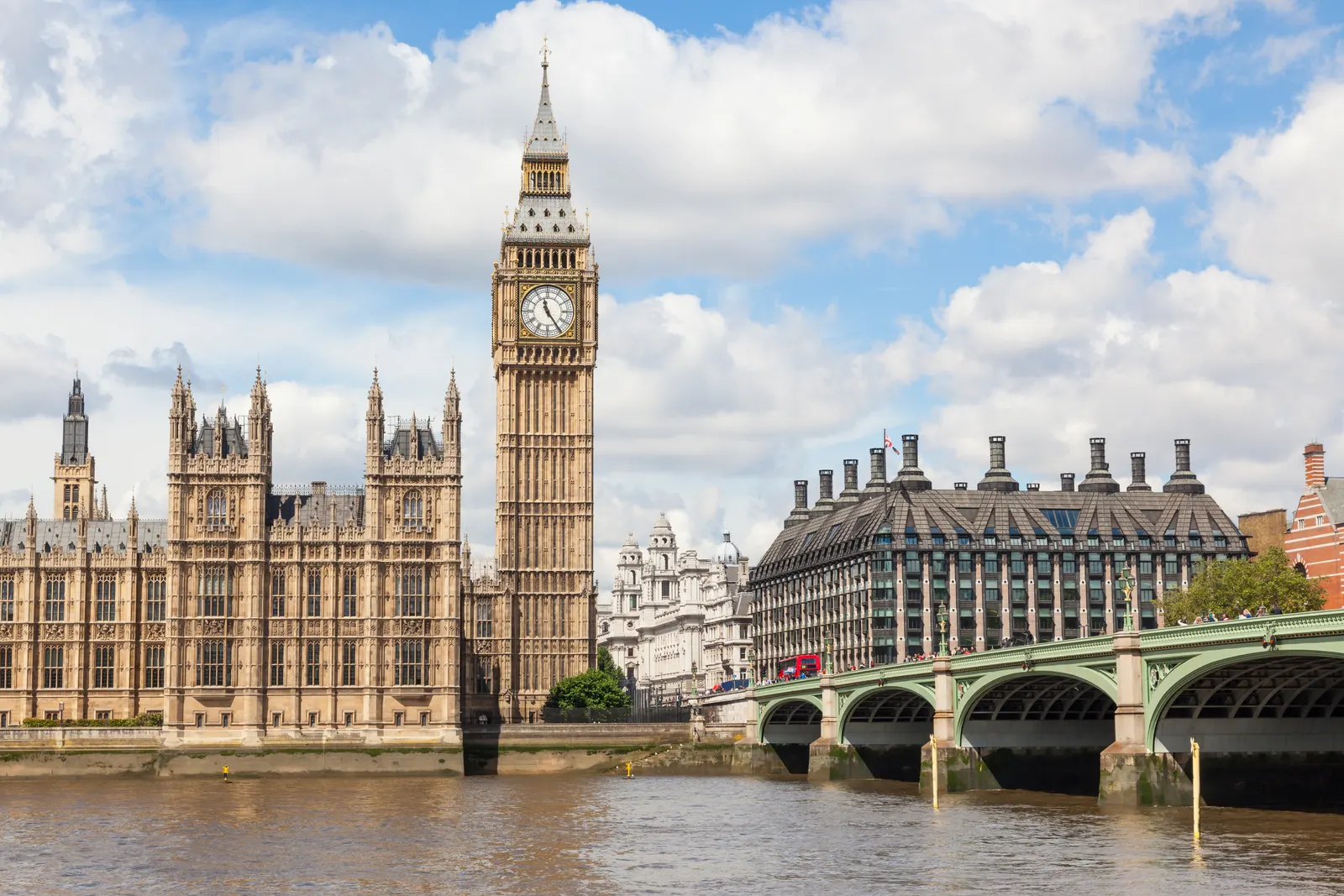 Horizontal Clock Tower Building Bridge Landscape Free Stock Photo 5