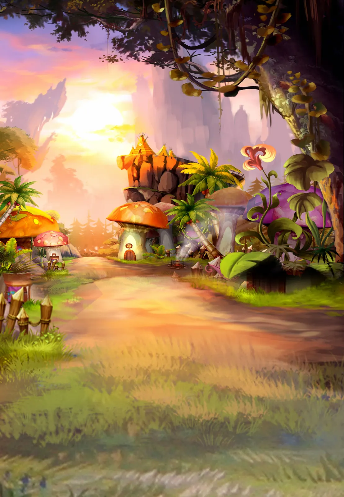 Sunset Sunrise Grass Painting Botanical